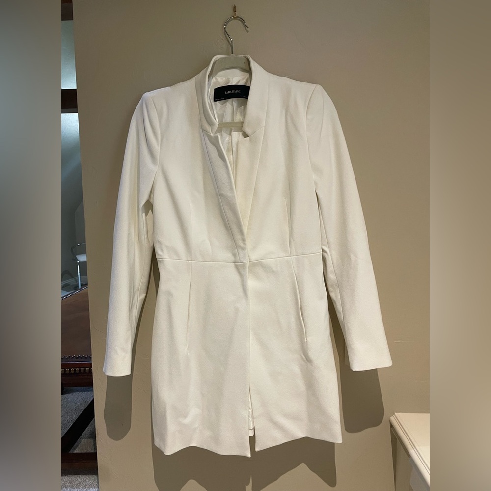 Zara Basic - Long White Coat in size small